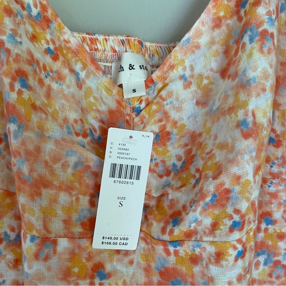 Anthropologie Cloth & Stone Floral Linen Tie Strap Smocked Mini Dress Small NWT - Picture 3 of 9